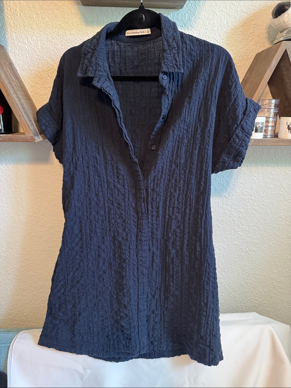 Abercrombie & Fitch Navy Crinkle Button Coverup Shirtdress